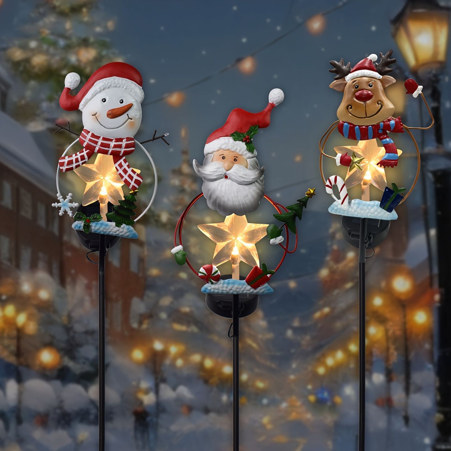 ソーラーライト ガーデンライト ガーデンオーナメント クリスマス装飾 雪だるま サンタクロース トナカイ 3個セット 庭オブジェ 癒しグッズ ガーデニング お庭 玄関ライト 園芸装飾 インテリア オシャレ 防水 金属 ギフト プレゼント ガーデンステーク