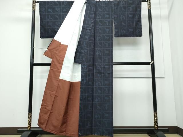 平和屋着物○本場結城玉紬 80亀甲 狩猟文 証紙付き 正絹 逸品 未使用