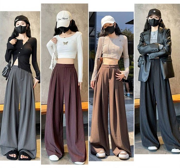 【慈雨】ロングパンツ　　春夏　ストライプ　L 日本製 ロングパンツ ストライプ ワイドパンツ レディース ボトムス 春
