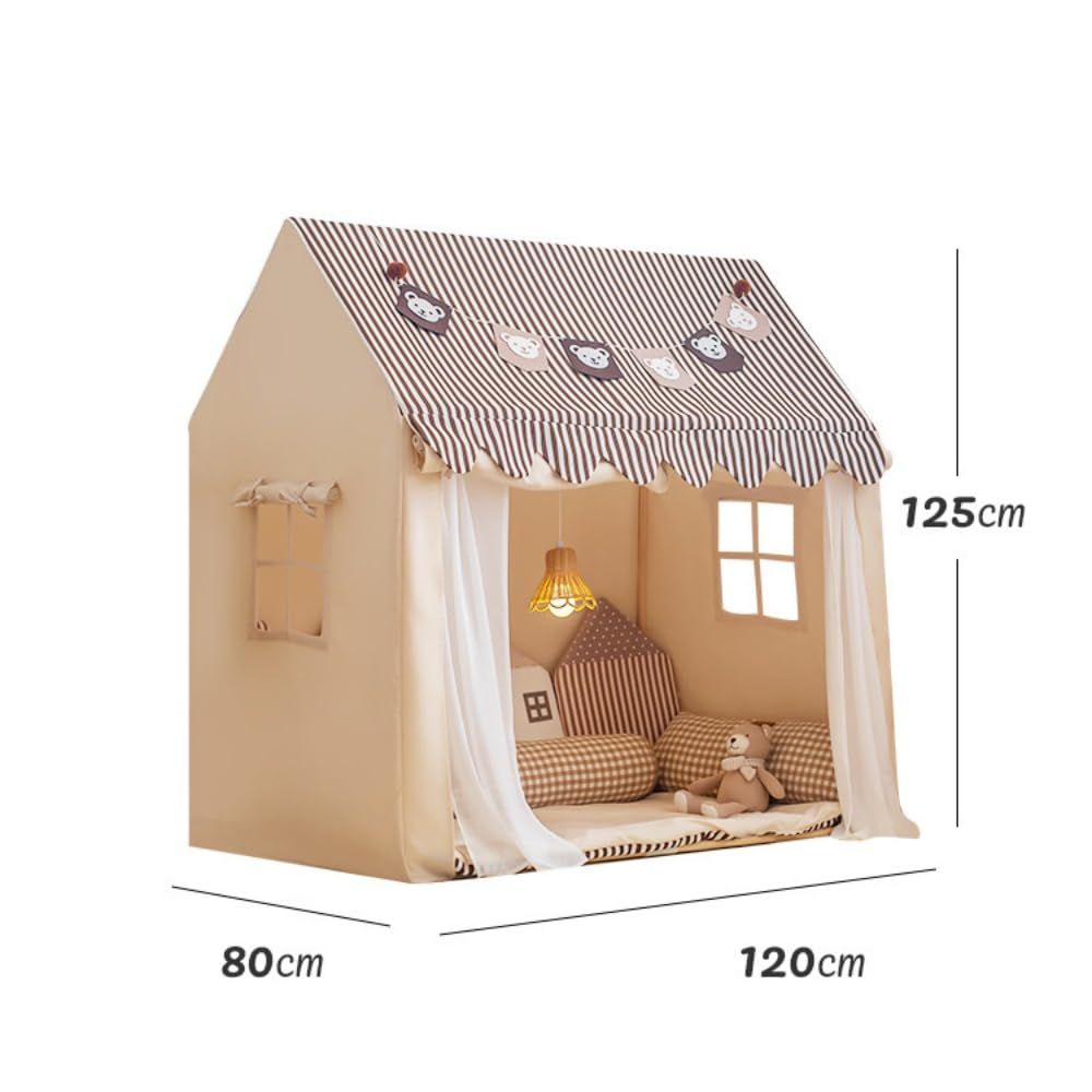 foke プレイテント 子供用テント 子供用キャンバスプレイハウス 幼児用室内ベッドテント 男の子と女の子のためのおもちゃ 幼稚園 親子部屋 黄色の格子テント