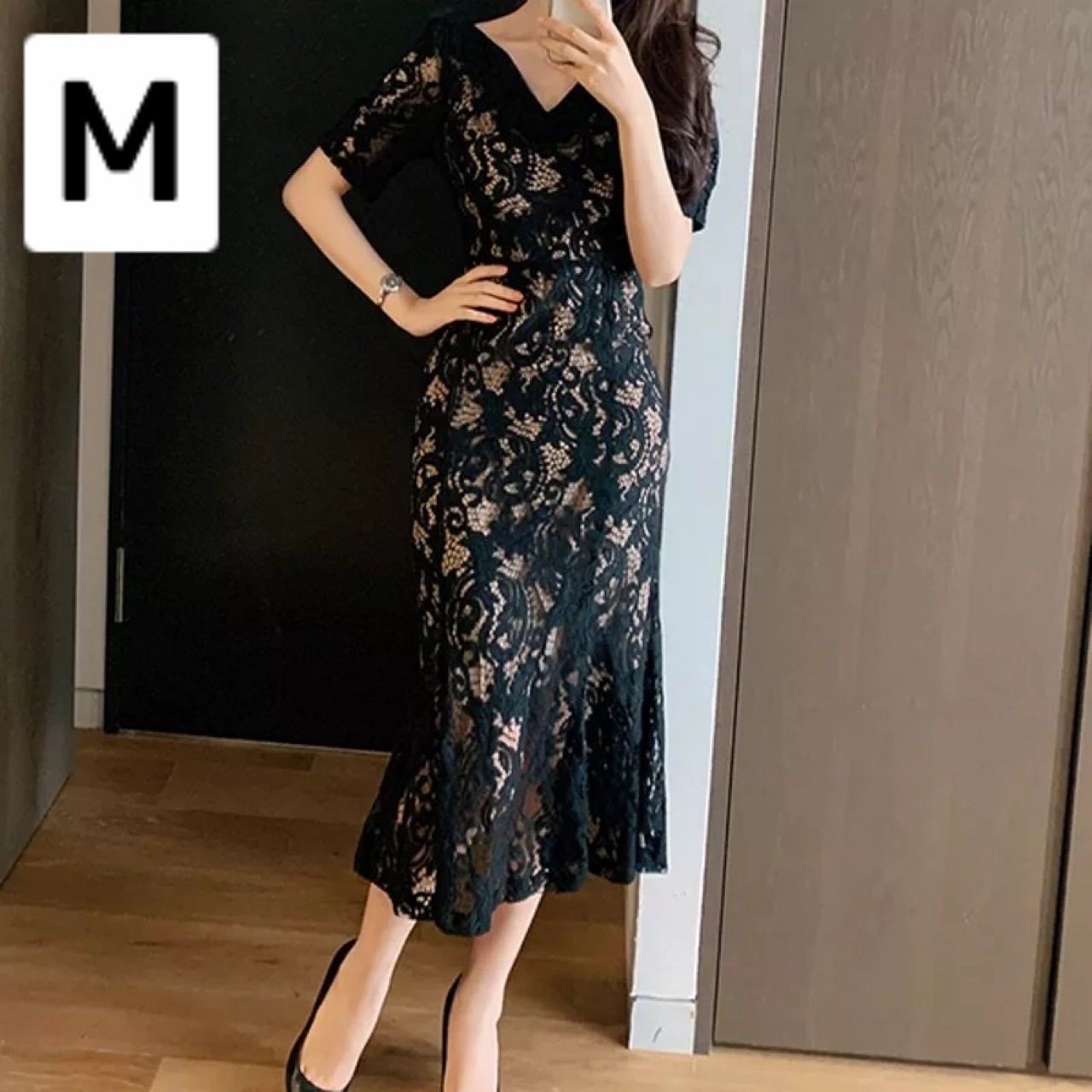 Leja 配色パイピング花柄刺繍ボレロ付きベロアマーメイドキャミ