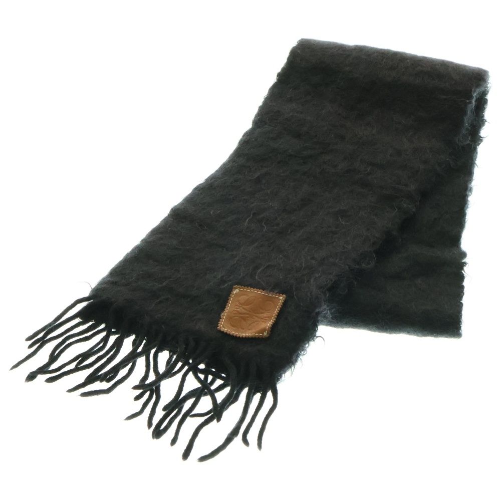 LOEWE ロエベ ロゴ レザーパッチ ウール モヘヤ アナグラム マフラー ブラック