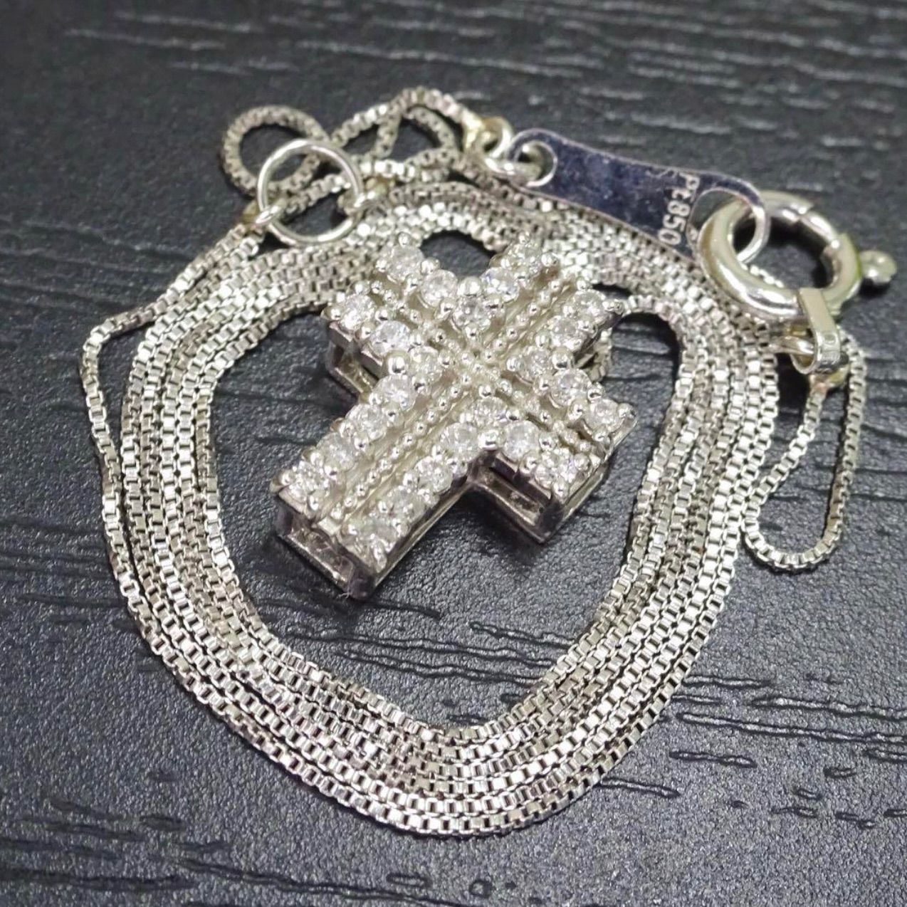 プラチナ pt900 pt850 天然ダイヤモンド0.12ct クロス デザイン トップ 