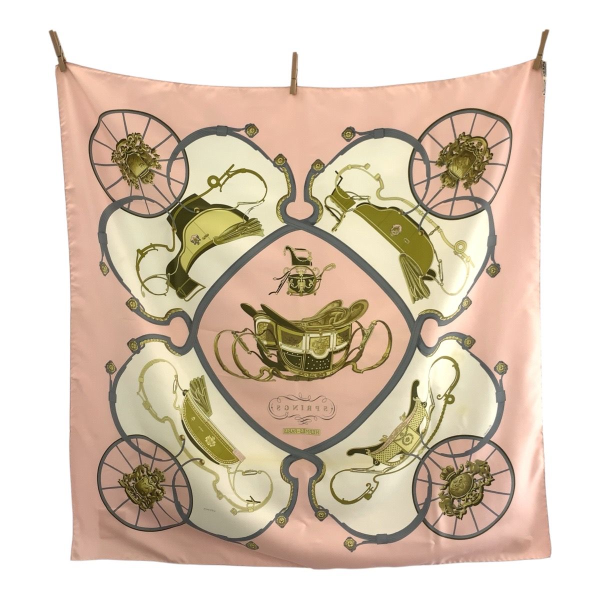 HERMES エルメス SPRINGS カレ90 ピンク シルク スカーフ 大判