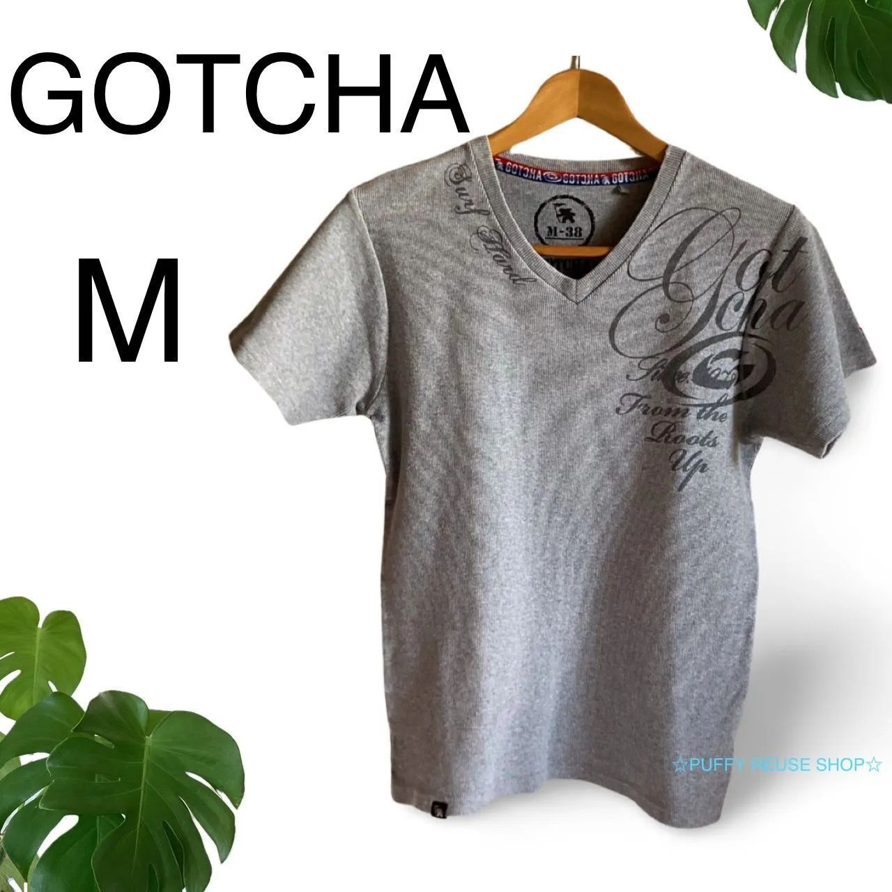 GOTCHA ガッチャ 半袖 Tシャツ M 刺繍ロゴ グレー - メルカリ