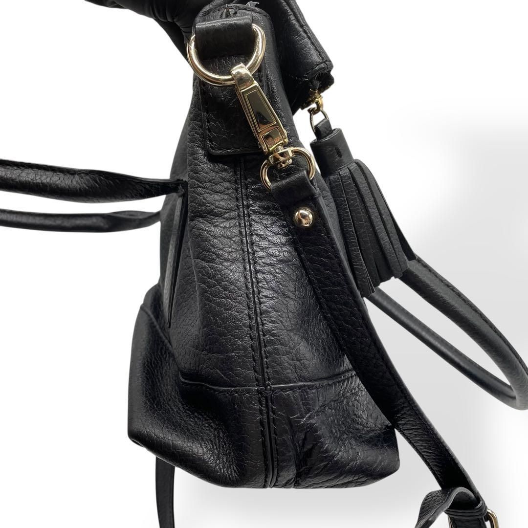 美品 kate spade ハンドバッグ 2way ブラック タッセル シボ革