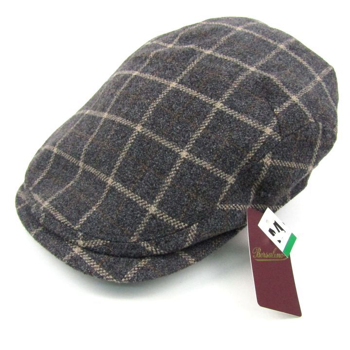 ボルサリーノ ハンチング 帽子 ブランド ウール チェック柄 メンズ M 56.5cm サイズ グレー Borsalino