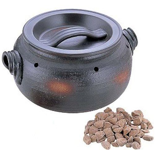 新品 三鈴陶器 石焼きいも鍋「いも太郎」 天然石500g付　鍋　焼き芋 ブラウン