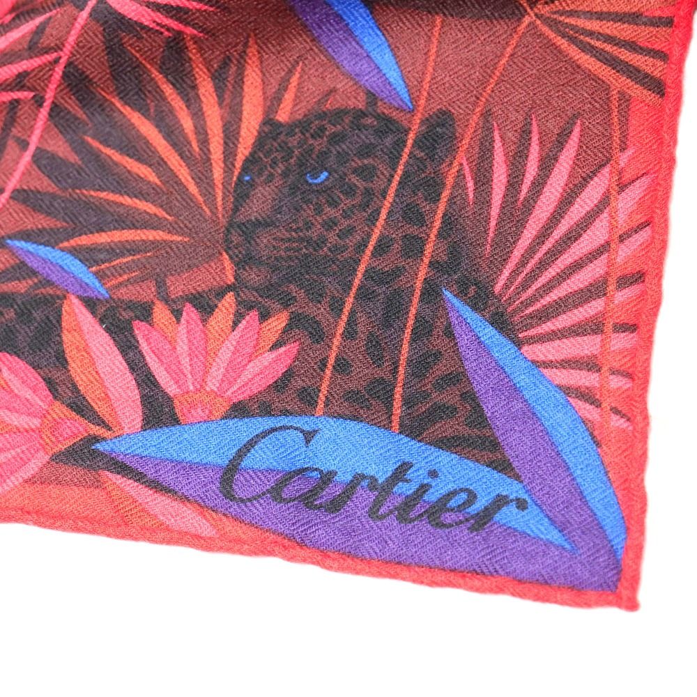 □美品□CARTIER カルティエ スカーフ アニマル 植物 レオパード 総柄