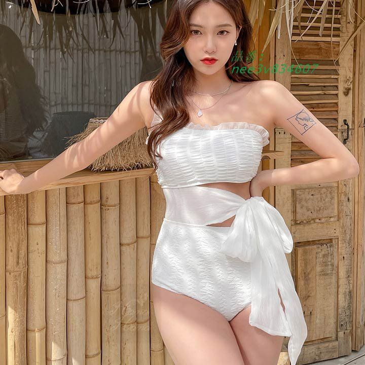 水着 ワンピース タンキニ 結びリボン モノキニ ワンショルダー セクシー ワンピース水着 春夏 ミズギ レディース 体型カバー nee3v834607
