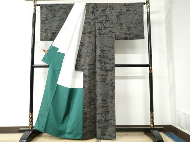 平和屋着物●本場大島紬　9マルキ　遠山文風景文　正絹　逸品　CAAW8602yc 平和屋着物○本場大島紬 9マルキ 遠山文風景文 正絹 逸品 CAAW8602yc