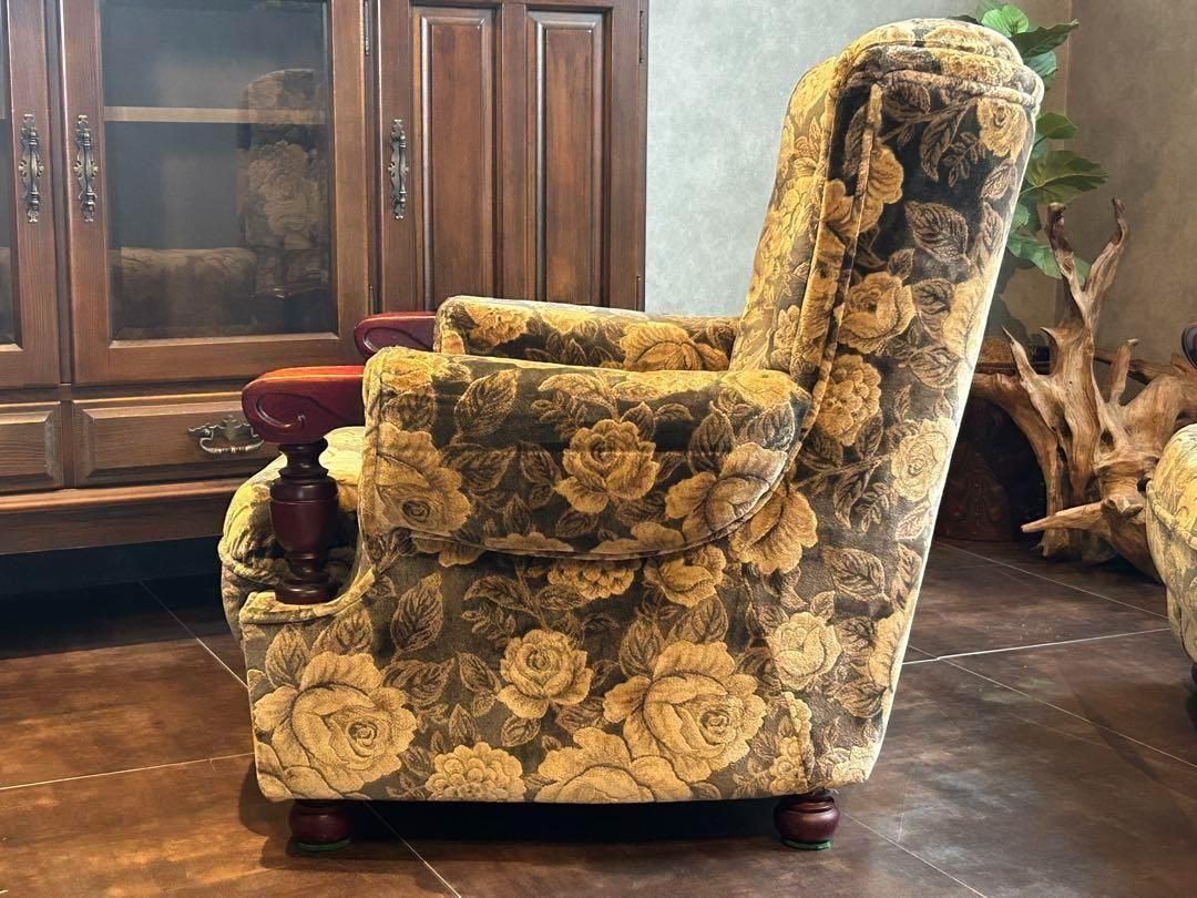 右側　金華山織　ベロア生地　ヴィンテージ　ソファ　アンティーク　レトロ　IZ 右側 金華山織 ベロア生地 ヴィンテージ ソファ アンティーク