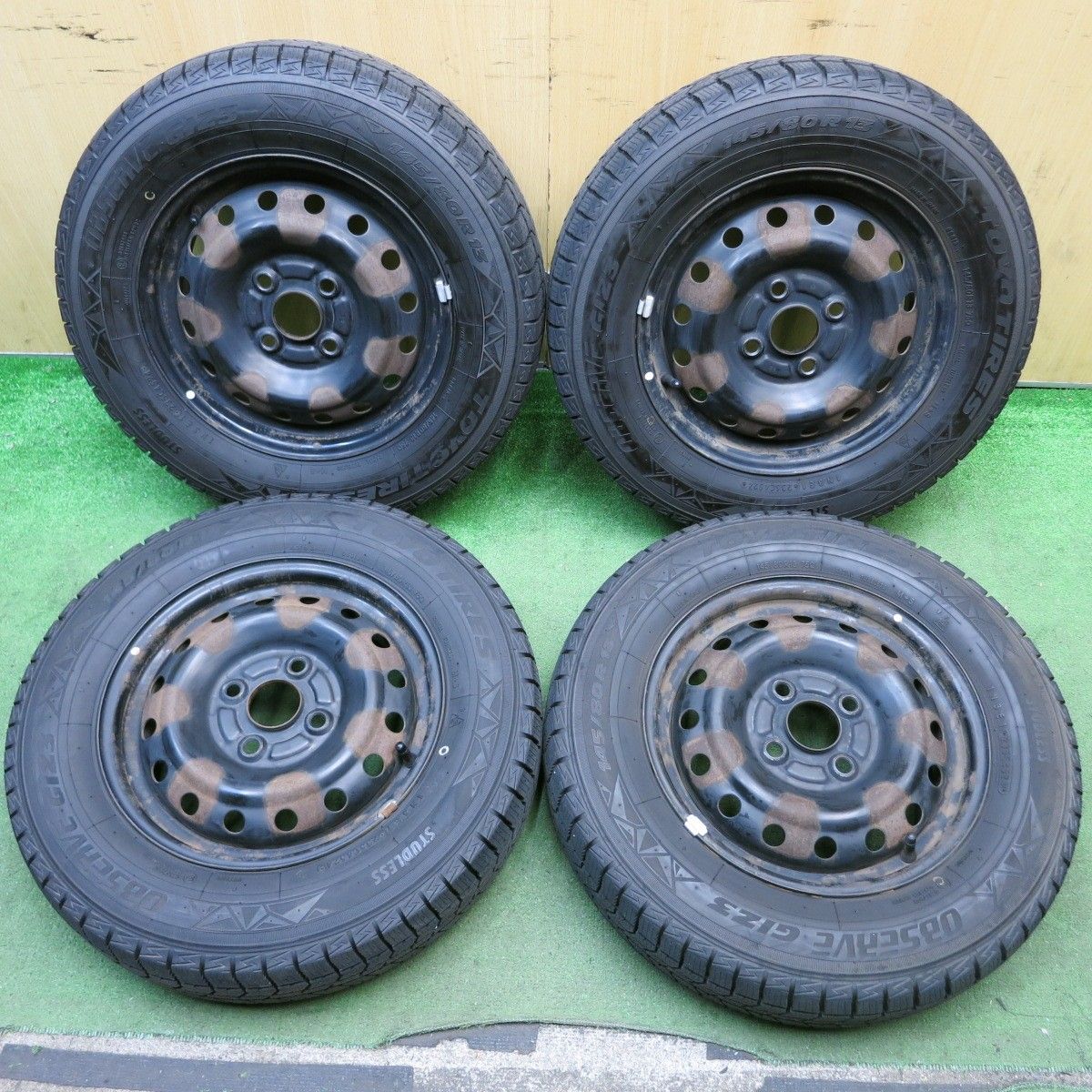 バリ溝 24年 9分 スタッドレス 145 80R13 トーヨー オブザーブ GIZ3 スチール ホイール 13インチ PCD100 4H 5092705HAス