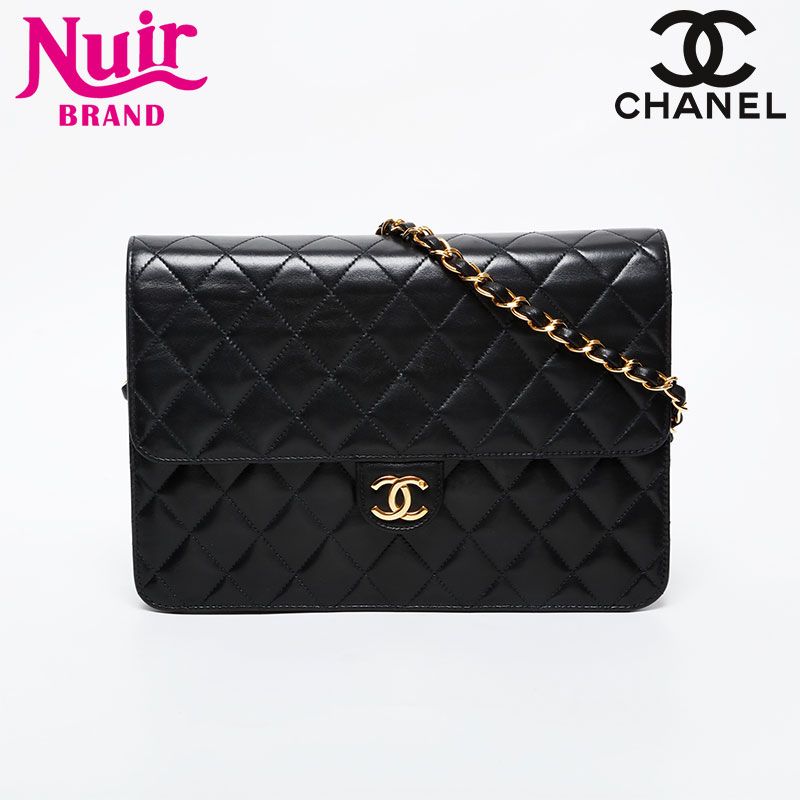 レア【CHANEL】ブラック ラムスキン フラップ ショルダーバック CHANEL シャネル Wフラップ23 ショルダーバッグ ラムスキン