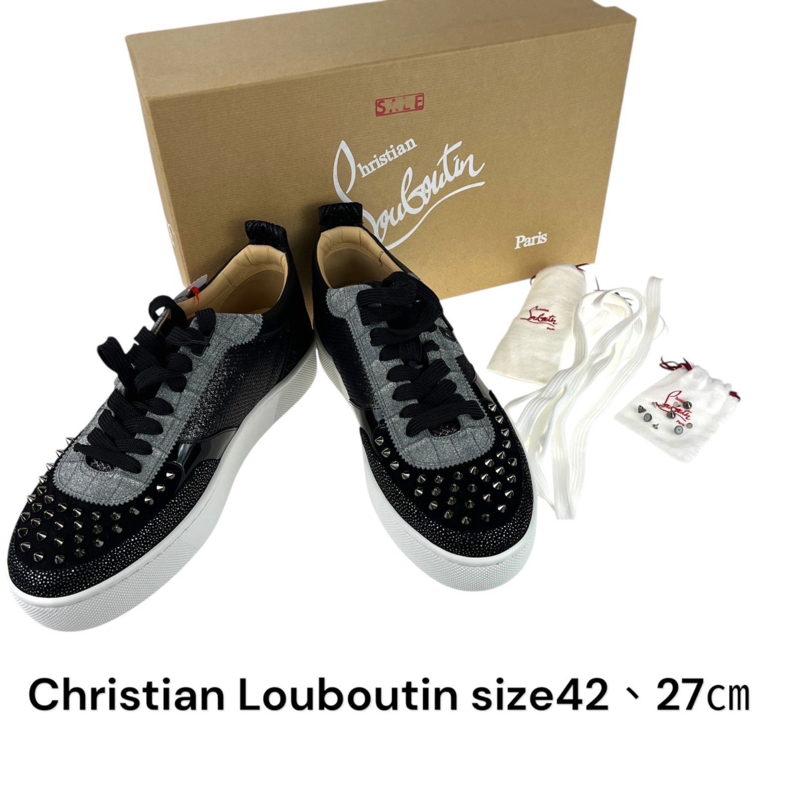 未使用 クリスチャンルブタン Christian Louboutin HAPPYRUISPIKES スタッズ スニーカー 靴 2、27センチ メンズ 新古品 S5N486