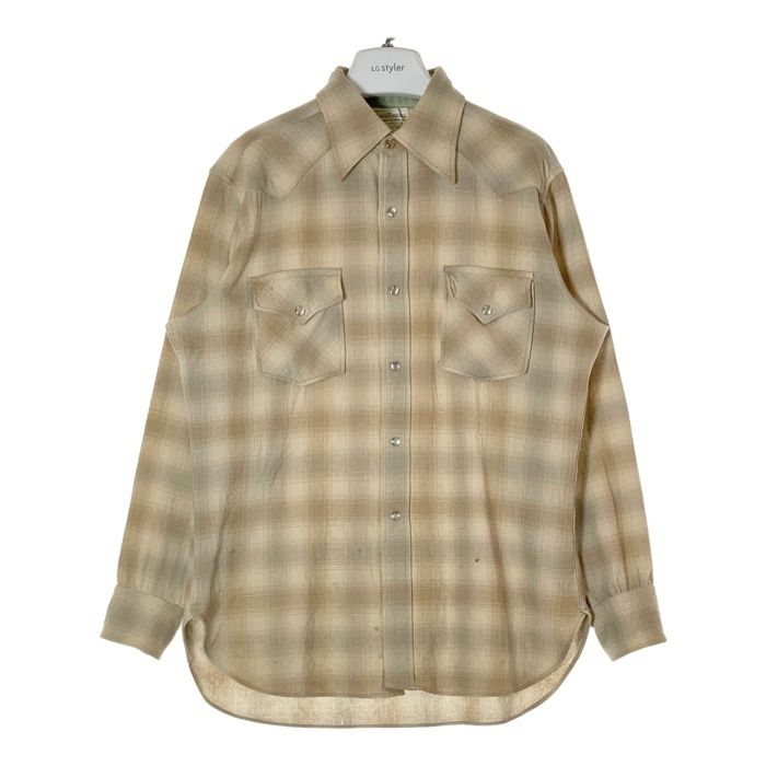 PENDLETON ペンドルトン 80 s 白タグ ウール オンブレチェック ウエスタンシャツ ブラウン×ベージュ sizeL
