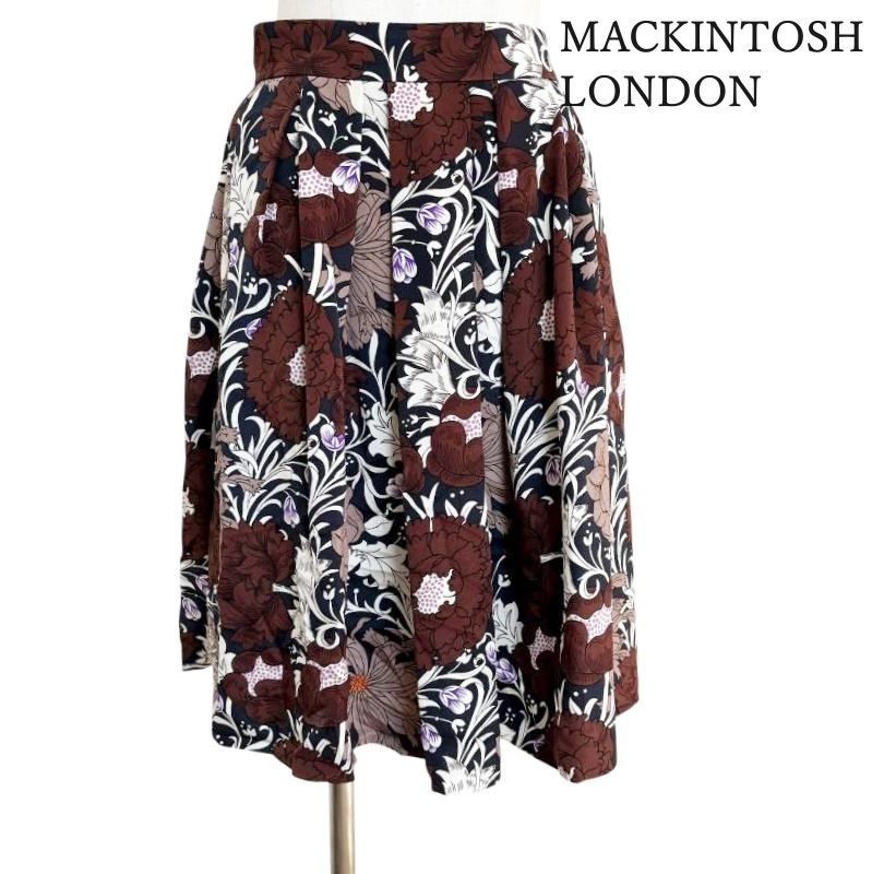 マッキントッシュロンドン ギャザースカート 膝丈 ブラウン 秋色 花柄 M