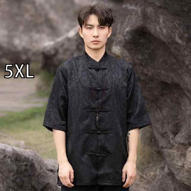 5XL メンズ ファッション 服 男性用 オシャレ シンプル 大人 かっこいい 大きいサイズ ストリート 紳士服 夏 トップス スタンドカラー ボタン 半袖 シャツ チュニック スーツ 唐 スーツ シャツ