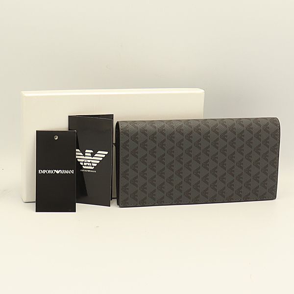 箱付き 美品 エンポリオアルマーニ 長財布 Y4R060 グレー×ブラック 