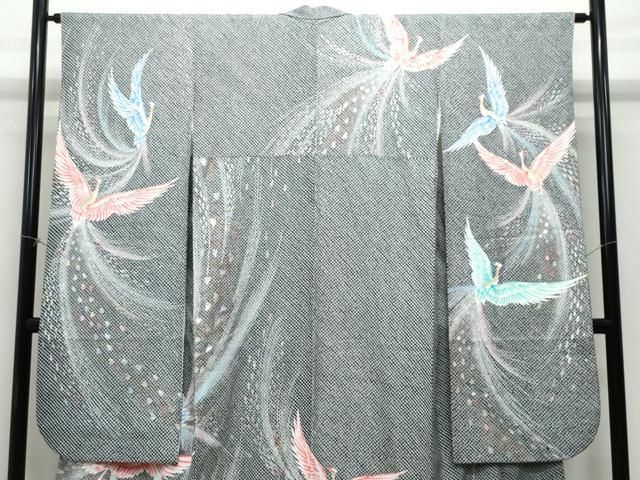 平和屋着物○豪華振袖 総絞り 孔雀文 黒地 金銀彩 正絹 逸品  