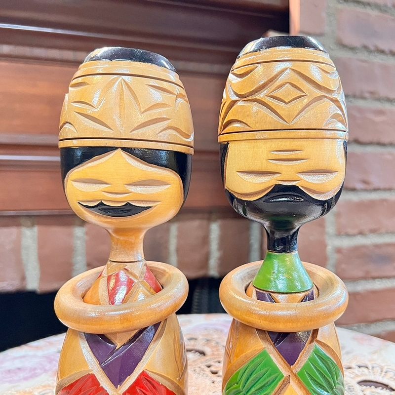 アイヌ木彫り人形 夫婦 ペア ニポポ人形 木製 置物 女男 こけし 北海道