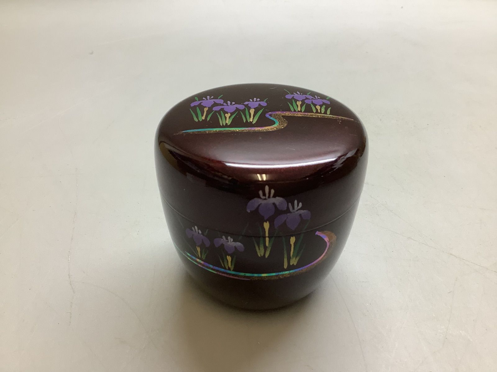 N1 茶道具 棗なつめ 東雲作 内梨子 溜塗中棗 八ッ橋蒔絵 山中塗り