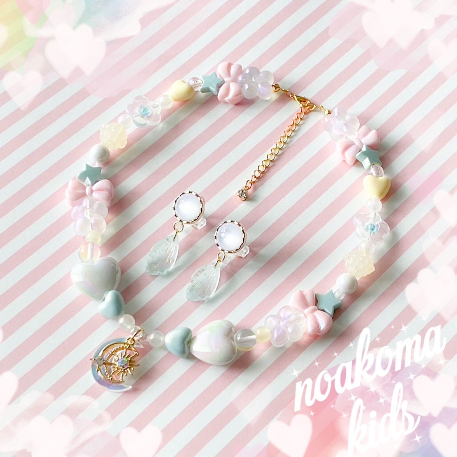 little princess＊yume kawa - mint blue wing キッズイヤリング + キッズ ネックレス セット ＊ キッズアクセサリー プレゼント ハロウィン 女の子 ゆめかわ noakoma