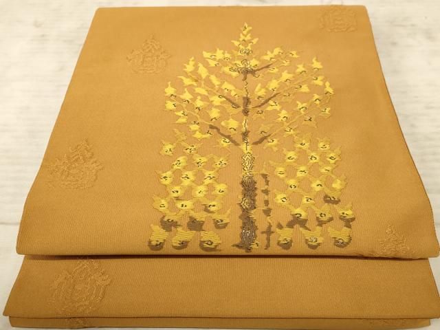 平和屋着物◎綴れ 八寸名古屋帯 唐織 樹木 正絹 逸品 AAAZ0740dt