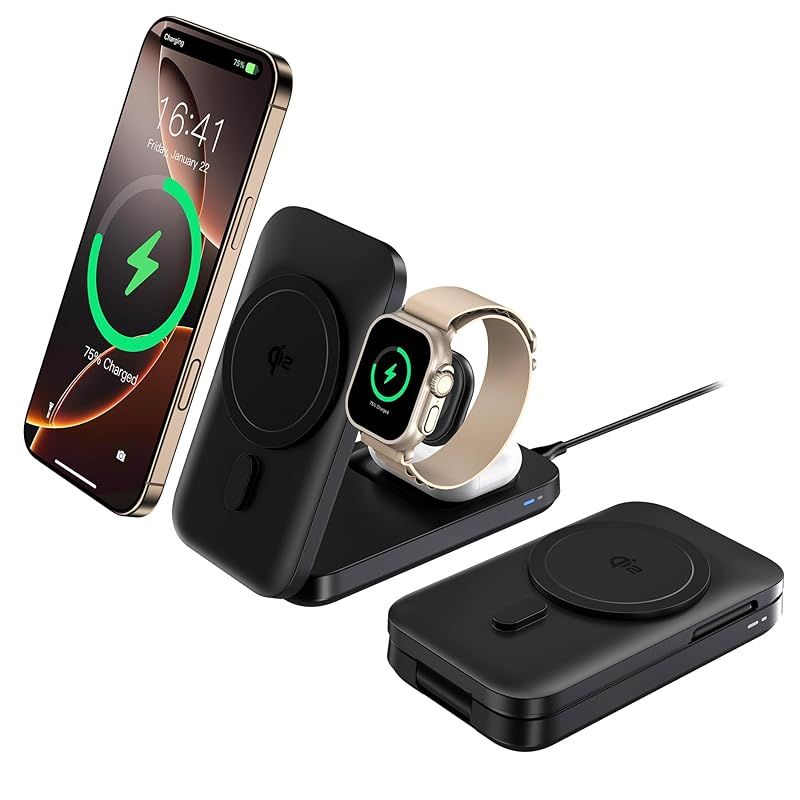 Qi2公式認証 リアル15W高速 RoRoSkin 3in1 ワイヤレス充電器 マグネット式 Mag Safe充電器 15W出力 3台同時充電 角度調整 Phone16|15|14|13|12シリーズ|エアポッツ|アップルウォッチ マグセーフ充電器 0