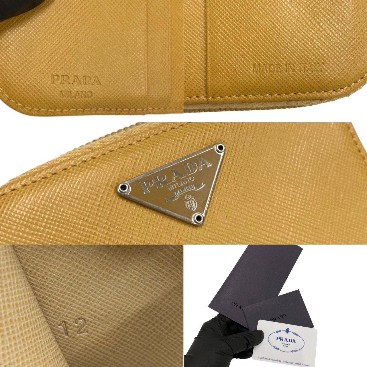 極 美品 希少品 PRADA プラダ 三角ロゴ 金具 サフィアーノ レザー 本革