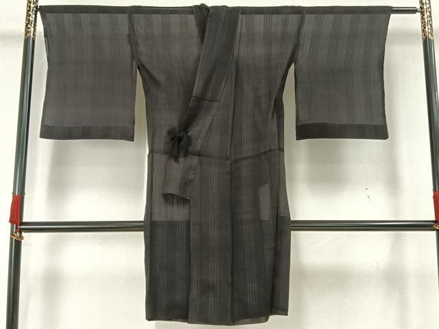 平和屋着物▽道中着　スリーシーズン　春夏秋　塵除け　紗　縞　黒地　ロング丈　正絹　逸品　AAAW7825fy 平和屋着物▽道中着 スリーシーズン 春夏秋 塵除け 紗 縞 黒地 ロング