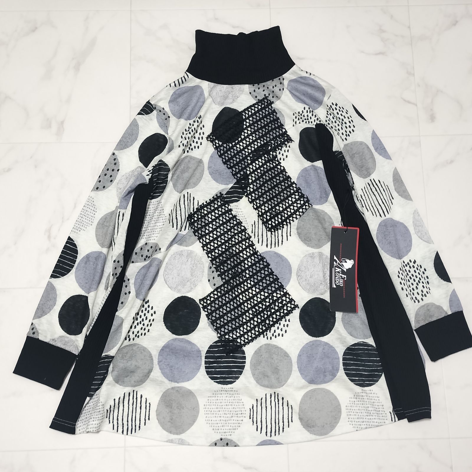 タグ付き♥品 EIKO KONDO エイココンドウ 水玉 ドッ柄 メッシュ ハイネック チュニック カットソー