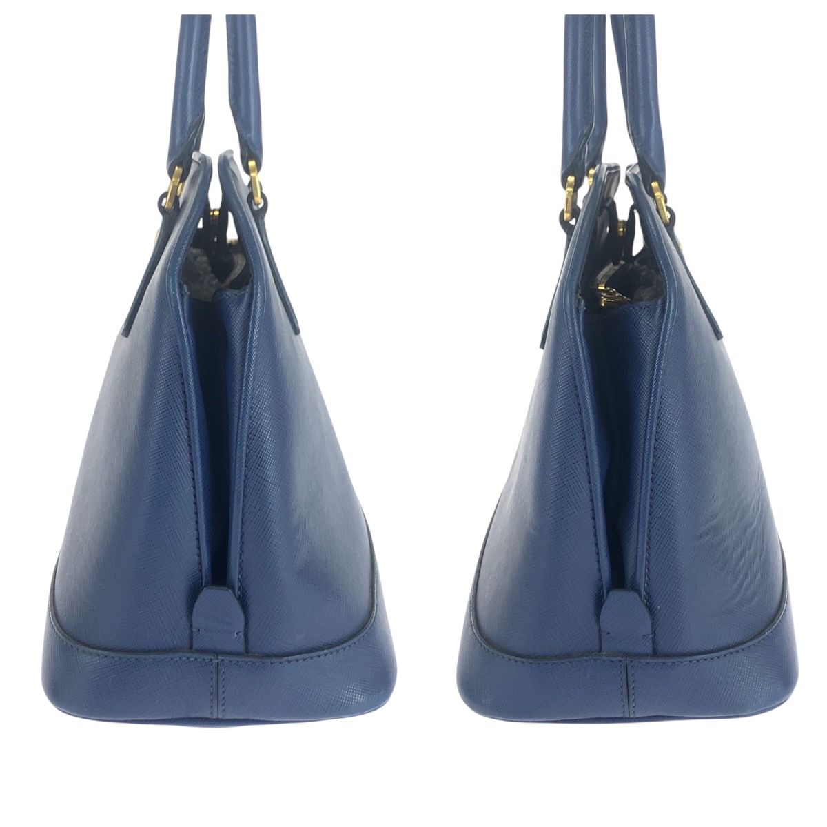 美品 PRADA プラダ サフィアーノ 三角ロゴプレート ブルー ゴールド  