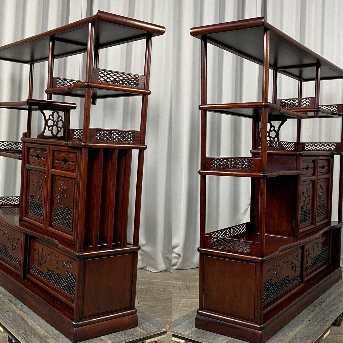 唐木 無垢材 高級 茶棚 花梨 茶箪笥 違い棚 総花梨 飾り棚 GT76 唐木家具 花梨材 総無垢 飾り棚 違い棚 茶棚 茶 タンス