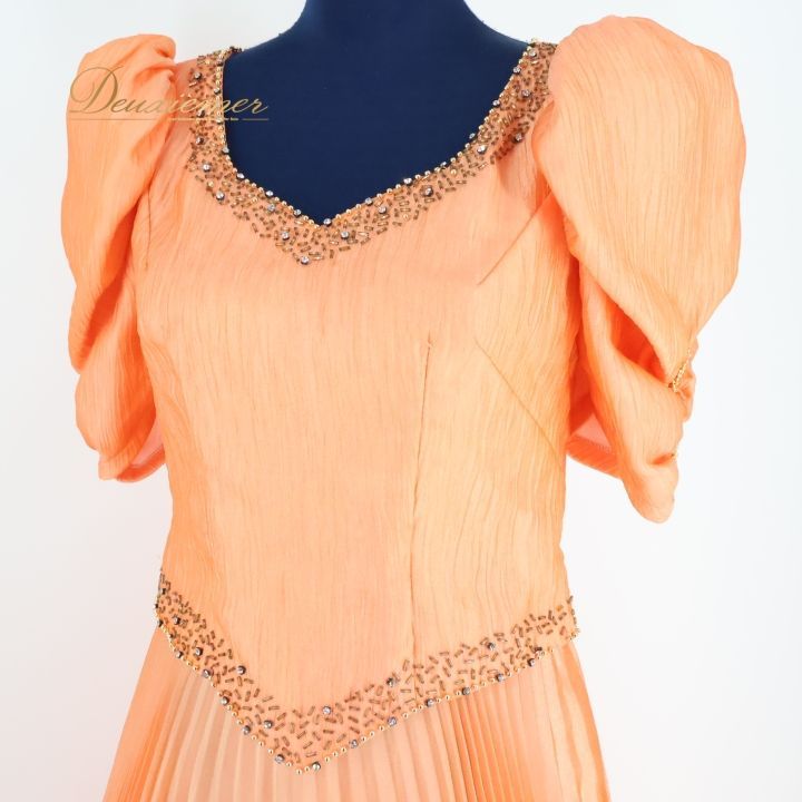 パーティドレス ワンピース ドレス オレンジ系 ラインストーン ビーズ  
