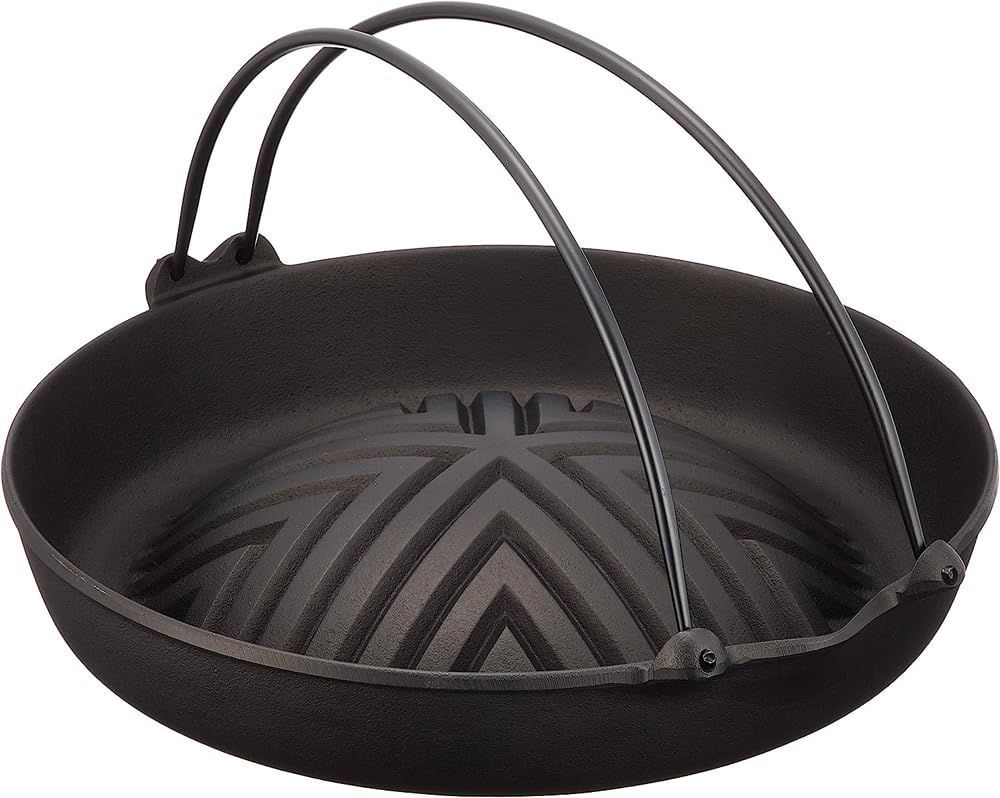ツル付 岩鋳 Iwachu 焼肉ジンギスカン鍋 ツル付 黒焼付 直火用 南部鉄器 23006