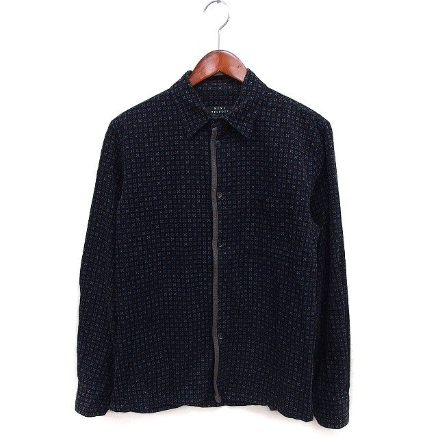 メンズメルローズ MEN'S MELROSE コーデュロイ ステンカラー シャツ カジュアル コットン 綿 総柄 長袖 3 紺 ネイビー /NT15