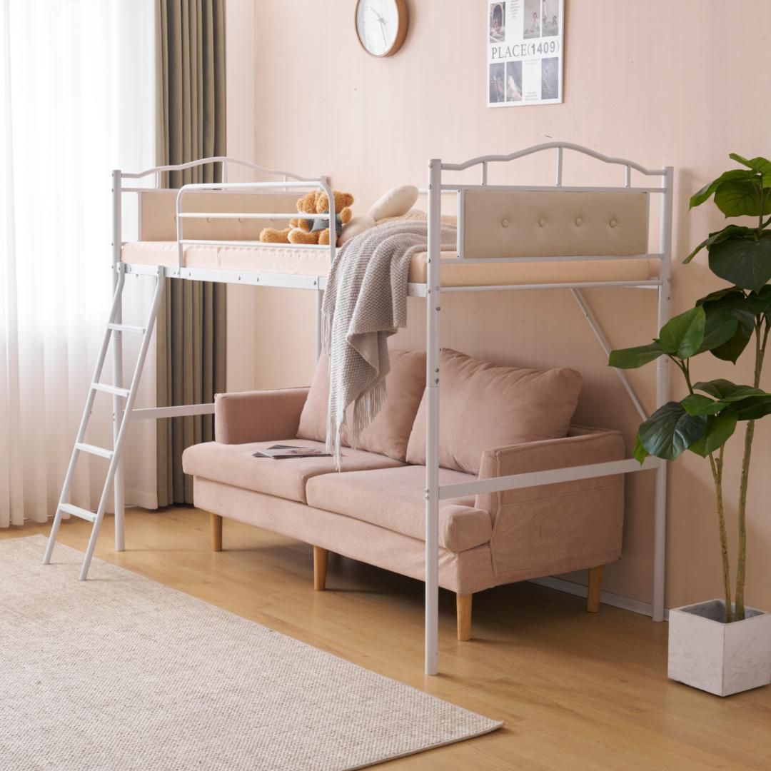 ホワイト】 姫系 1.ロフトベッド パイプベッド シングル ロータイプ
