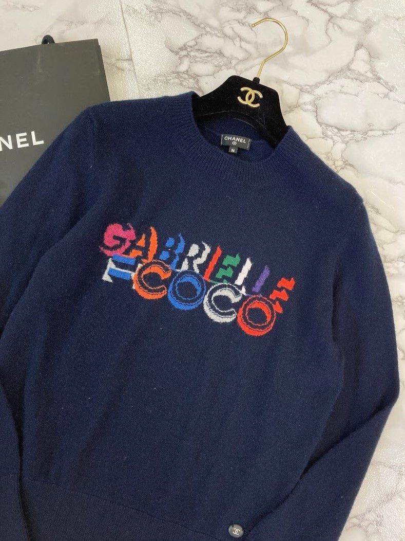 CHANEL 美品ガブリエルカシミヤニット CHANEL シャネル ガブリエル ココ ロゴプリント カシミヤ ニット