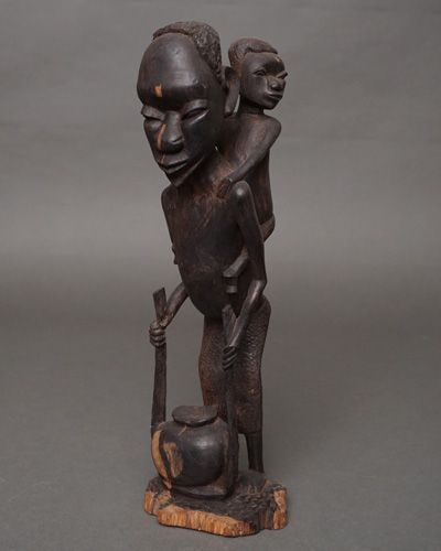 アフリカ タンザニア 黒檀 父子像 37cm 彫刻 一刀彫 木彫り アフリカ雑貨 置物 アフリカンアート マコンデ