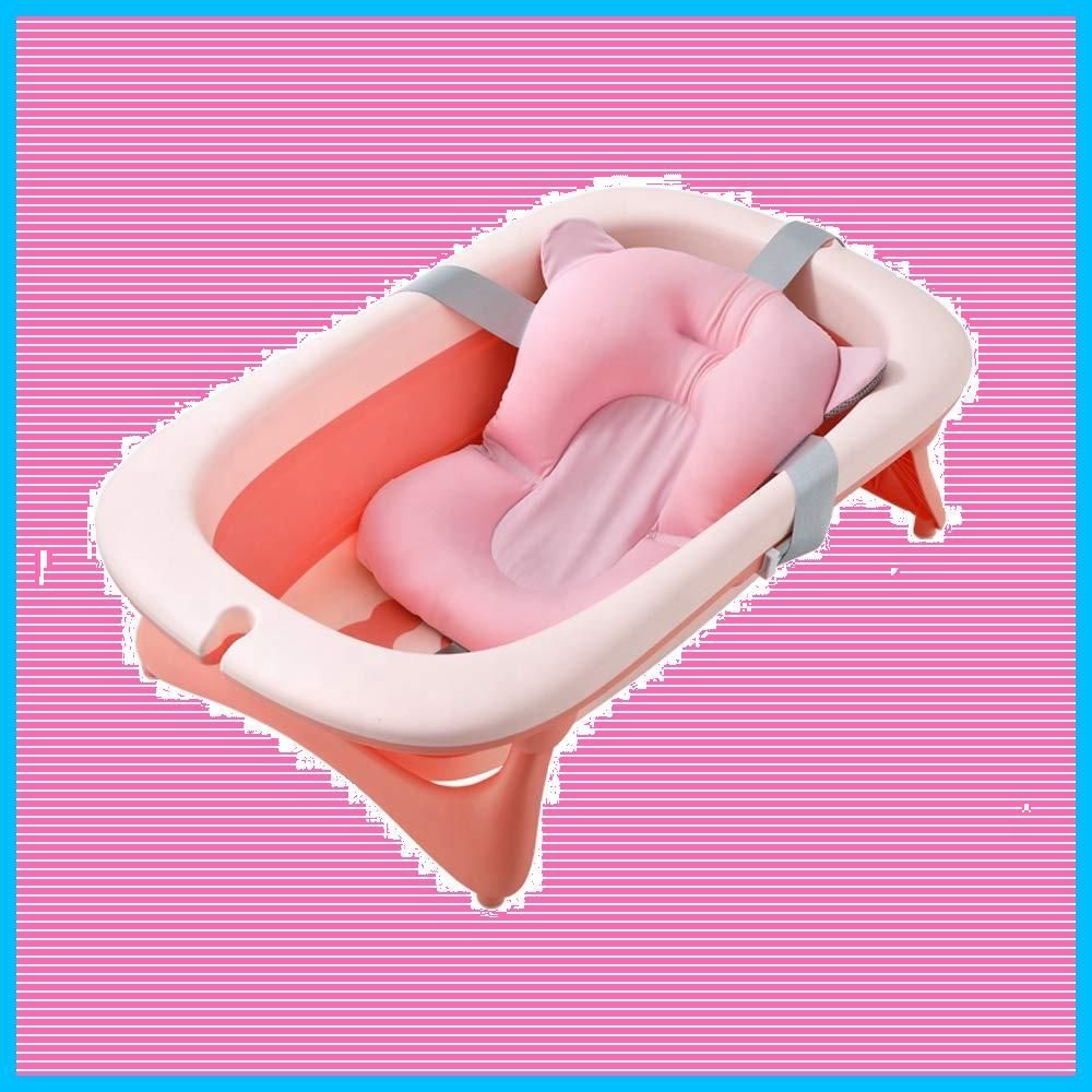 BabaMama子供 赤ちゃん用 お風呂 ベビーバス スポンジバスネット付き 折り畳み式 ピンク