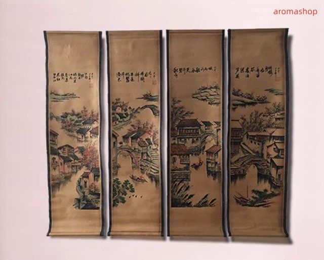 中国書画 四條屏 四条屏絵 山水画 掛軸 掛絵 中堂画 掛け軸 書画