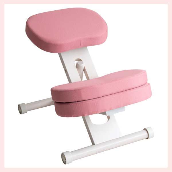 プロポーションチェアキッズ（補助クッション有り）ホワイト脚／ピンク　※リーズナブル，こだわり，コンパクト，フロア，チェア，イス，正しい姿勢，猫背対策，学習，勉強椅子，可動