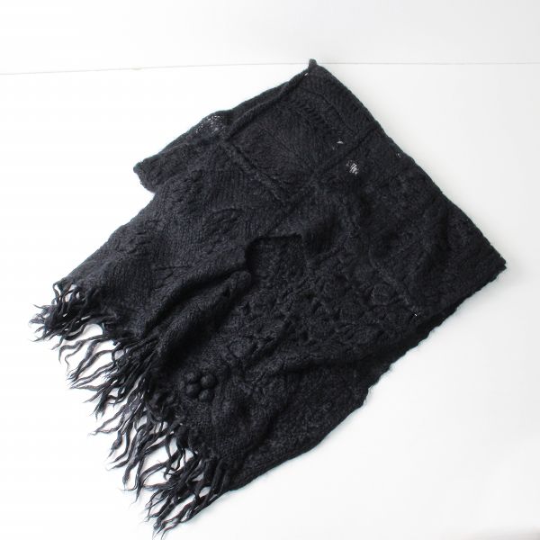 tricot COMME des GARCONS トリコ コムデギャルソン ウール柄編みニットストール フリンジ /ブラック 黒【2400013271264】 tricot COMME des GARCONS トリコ コムデギャルソン ウール柄編み