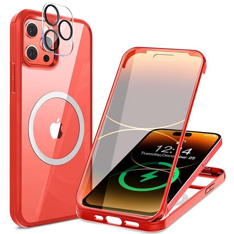 【信号干渉なし・ソフトTPUバンパー】HAUTRKBG iPhone 14 Pro Max 用 ケース クリア 両面強化ガラス 全面保護 [MagSafe対応] [カメラフイルムを贈] 高タッチパネル感度 マグセーフ ワイヤレス充電対応 
