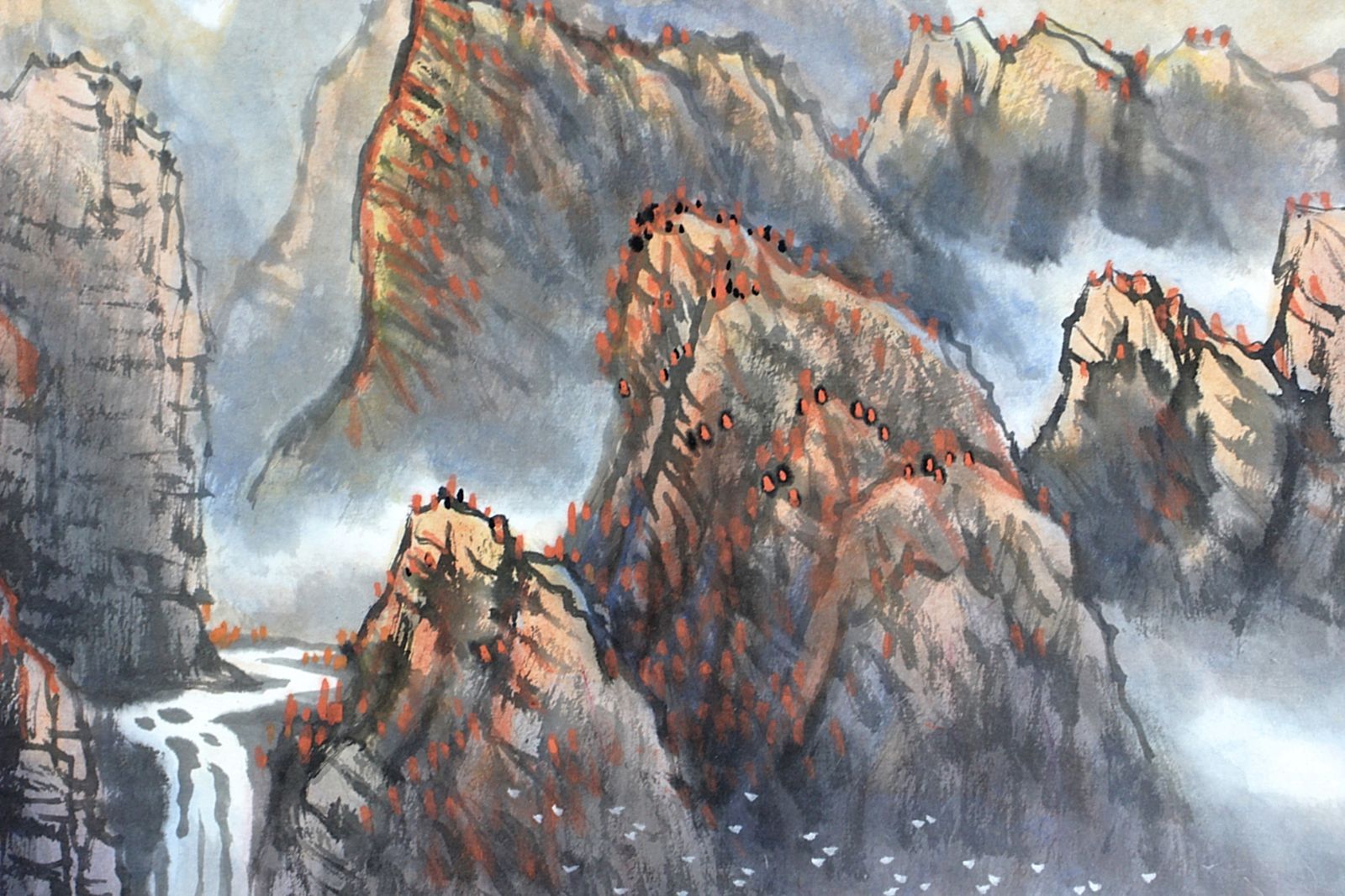 大月紅石　椿　水墨画　5号 大月紅石 椿 水墨画 5号 美術品・アンティーク・コレクション