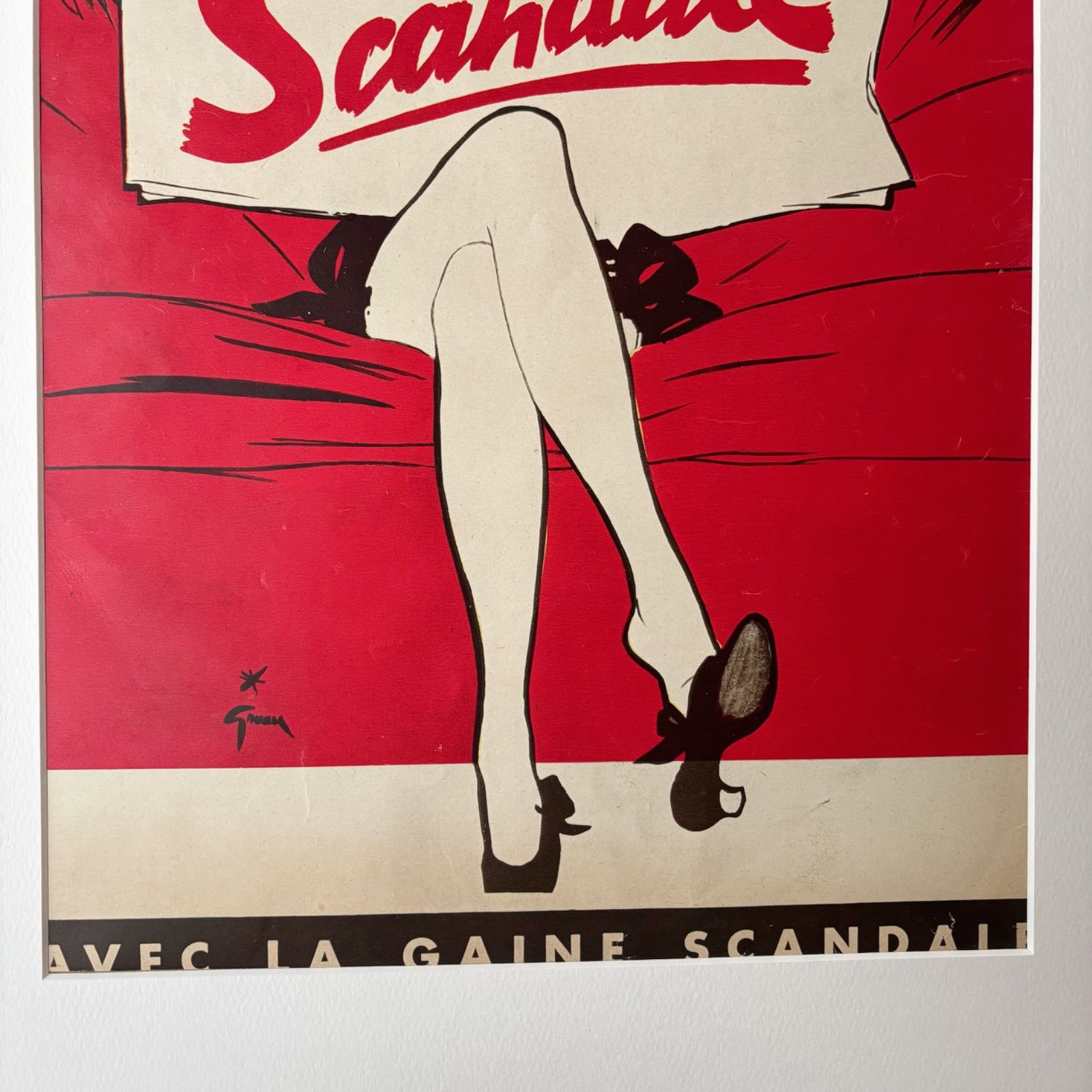 ＜再入荷！1952 広告＞ Rene Gruau  ルネ・グリュオ Scandale   ポスター ヴィンテージ アートポスター フレーム付き インテリア モダン おしゃれ かわいい 壁掛け ポップ レトロ 赤