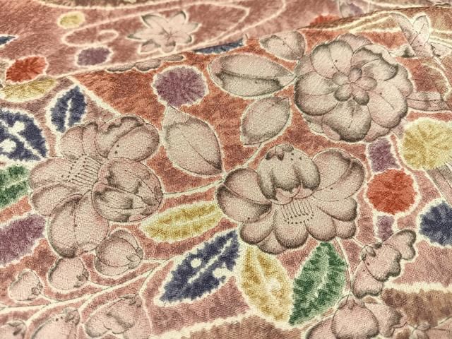 逸品◇未使用◇辻が花地紋◇正絹◎極上色無地160cm一つ紋(丸に桔梗)紅梅 逸品◇未使用◇辻が花地紋◇正絹◎極上色無地160cm一つ紋(丸に