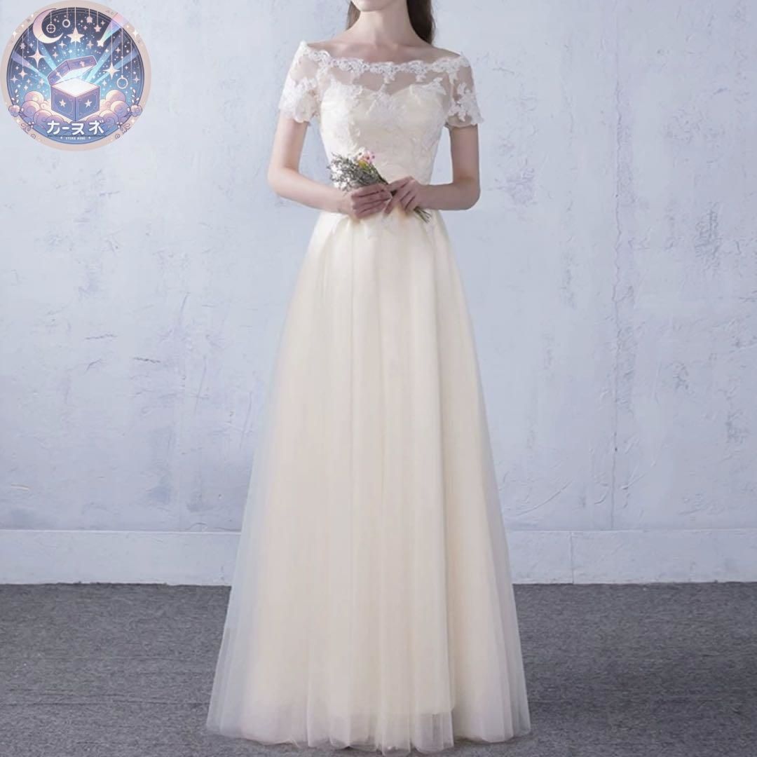 お花のデザインが可愛い オフショル チュールイブニングドレス 【公式