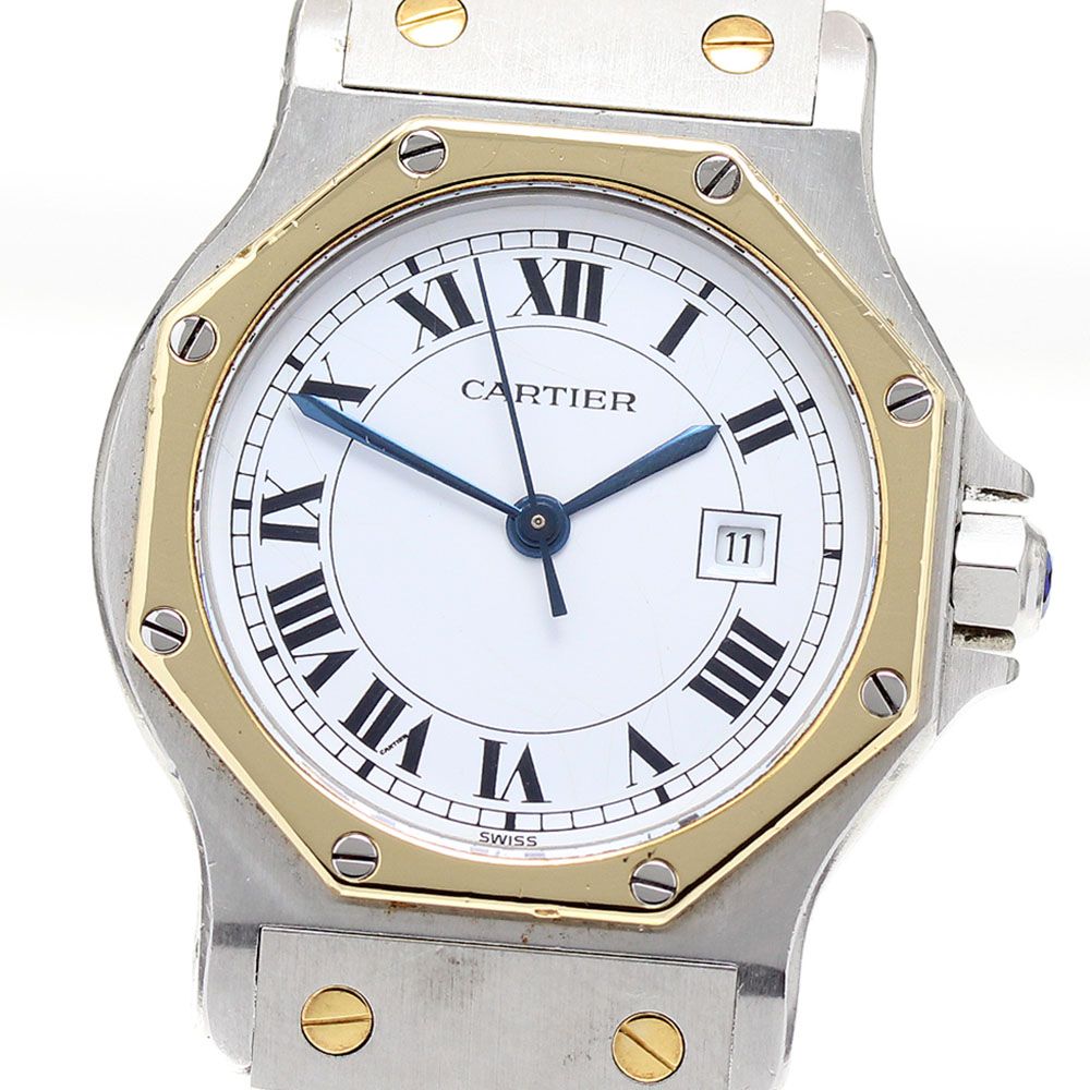 カルティエ CARTIER サントスオクタゴンLM YGベゼル デイト 自動巻き メンズ_818465